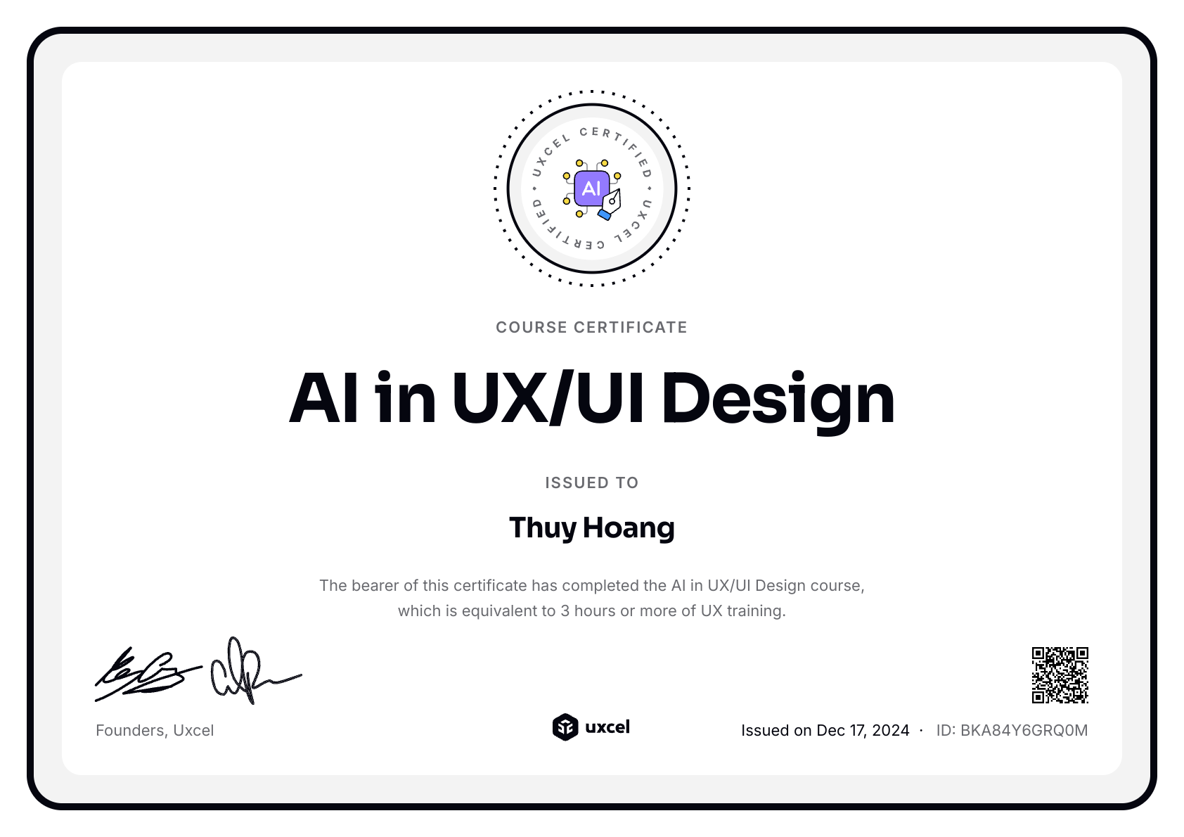 Thuy Hoang's certificate